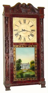 C.1835, Boardman and Wells, carved column and splat shelf clock, 30 hour, wooden works. — Antique Clocks Price Guide