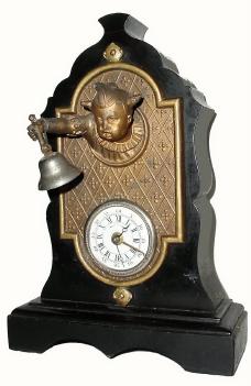 C.1900, French, "JESTER" Bell ringer alarm in good condition. — Antique Clocks Price Guide