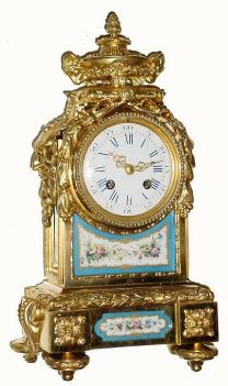 C.1880, French, Ormolu Mantel clock with hand painted porcelain panels. — Antique Clocks Price Guide