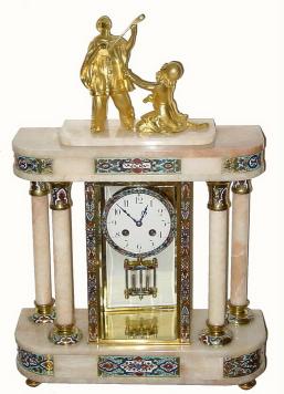 C.1890, French, Exacta, Crystal regulator with cloisonne panels inset in the onyx, in the Art Deco Style, and in good original condition. — Antique Clocks Price Guide