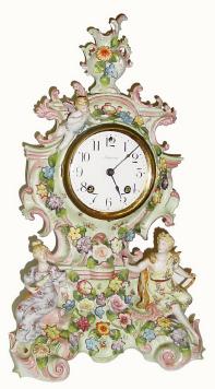C.1900, French, Unsigned Porcelain clock case, now with an Ansonia 8-day time and strike movement. — Antique Clocks Price Guide
