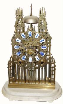 C.1875, English, Evans of Handsworth, York Minster, two fusee, skeleton clock, less dome. — Antique Clocks Price Guide