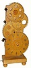 C.1985, Clockwork, Inc, Sun Prairie, Wisconsin, novelty 110v electric clock, with four well cut wooden gears, the seconds gear driven by a synchronous motor.