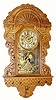 C.1908, Sessions Clock Co., 8-day time/strike/alarm hanging gingerbread clock.