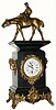 C.1998, Chinese Repro of a French Figural clock, black marble with bronze race horse and accents