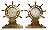 C.1890, English, Bronze Nautical Desk set, clock and barometer.