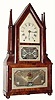 C.1845, Birge and Fuller, Bristol, Conn., wagon spring 8-day sharp gothic on frame with 4 candle sticks, in excellent condition.