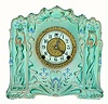 C.1904, William L. Gilbert Clock Co., "Derby" model porcelain case mantel clock.