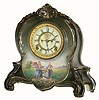 C.1904, Ansonia Clock Co., "La Riviere" 8-day time/strike Royal Bonn, porcelain clock in excellent original condition.