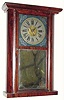 C.1838, C. and N. Jerome, Bristol, Conn. round side cornice top shelf clock with early Noble Jerome patent 30-hour OG movement.