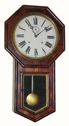 C.1878, E.N. Welch Mfg Co., "Verdi", 8-day time/strike, octagon long drop school clock, with restorations. — Antique Clocks Price Guide
