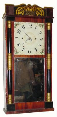 C.1838, Chauncey Boardman, Bristol, Conn., 30-hour time/strike/alarm wood movement half column and splat shelf clock. — Antique Clocks Price Guide