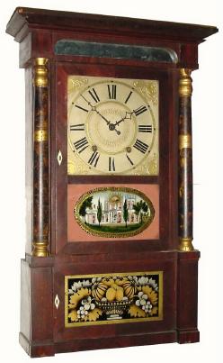 C.1840, Orton, Prestons and Co., Farmington, CT, 30-hour wooden movement shelf clock in "column and cornice" case in very good original condition. — Antique Clocks Price Guide