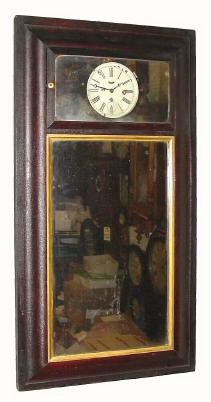 C.1850, George Hills, Plainville, Conn. 30-hour "Connecticut" mirror clock (movement changed long ago). — Antique Clocks Price Guide