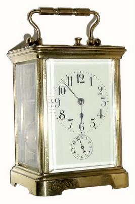 C.1900, French, Ch. Hour, Brass Cased Carriage clock, time, strike, repeat and alarm in a corniche case, — Antique Clocks Price Guide