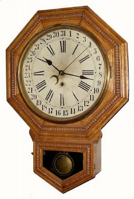 C.1900, Waterbury Clock Co., "Wrigley Regulator", 8-day wall calendar timepiece. — Antique Clocks Price Guide