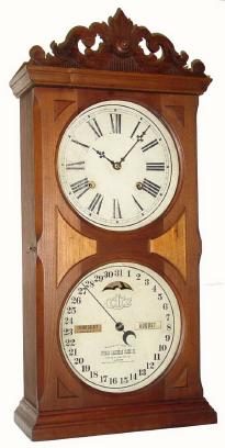 C.1880, Ithaca Calendar Clock Co., "No. 10 Farmer's", 8-day double dial calendar shelf clock, striking, with restorations. — Antique Clocks Price Guide