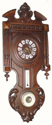 C.1890, French, walnut cartel clock and barometer, 8-day time/strike. — Antique Clocks Price Guide