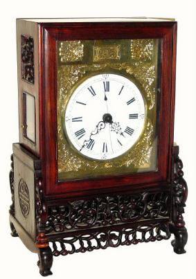 C.1990, Chinese Bracket Clock and base, reproduction of late 18th century 2-fusee, crown verge bracket clock. — Antique Clocks Price Guide