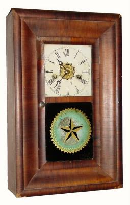 C.1870, New Haven Clock Co., New Haven, CT, 30-hour miniature spring-driven OG shelf clock with alarm, in generally fair condition. — Antique Clocks Price Guide