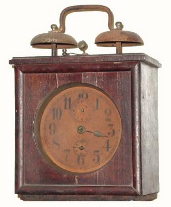 C.1900, German, Wooden Cased alarm clock, — Antique Clocks Price Guide