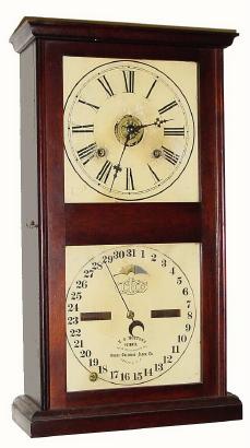 C.1877, Ithaca Calendar Clock Co., "No. 10 Farmers", 8-day time/strike/alarm calendar clock. — Antique Clocks Price Guide