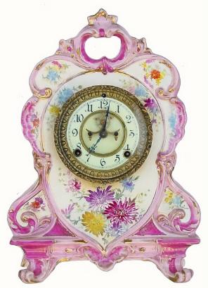 C.1900, Ansonia Pattern 504, Royal Bonn porcelain clock in excellent original condition. — Antique Clocks Price Guide