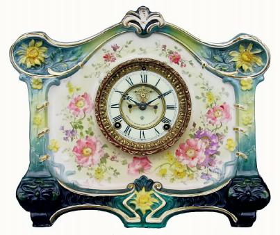 C.1900, Ansonia, La Croix, Royal Bonn porcelain clock in excellent original condition. — Antique Clocks Price Guide