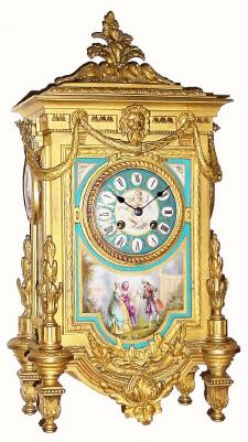 C.1880, French, Ormolu Mantel clock with hand painted porcelain panels, all in very good condition. — Antique Clocks Price Guide