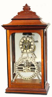 C.1890, Ithaca Calendar Clock Co., Box Skeleton, double dial shelf clock, in very clean condition. — Antique Clocks Price Guide