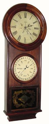 C.1863, L. F. and W. W. Carter, Bristol, Conn, predecessor to Welch Calendar Regulator No. 1, and in very good restored condition. — Antique Clocks Price Guide