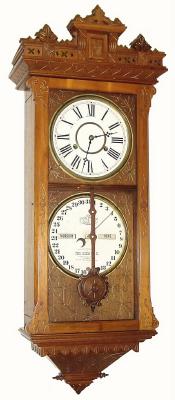 C.1880, Ithaca Calendar Clock Co., "No. 50hm Hanging Belgrade", 30-day, calendar timepiece — Antique Clocks Price Guide
