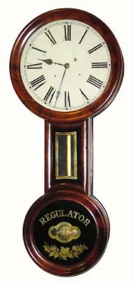 C.1860, Figure 8, round bottom, "Baltimore banjo", 8-day, weight regulator, in excellent condition. — Antique Clocks Price Guide