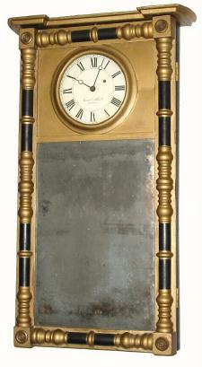 C.1827, Samuel Abbott, 11 Pitts St., Boston, Federal Mirror Clock in very good condition. — Antique Clocks Price Guide