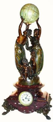 C.1890, French, Bronzed Spelter Figural clock, — Antique Clocks Price Guide