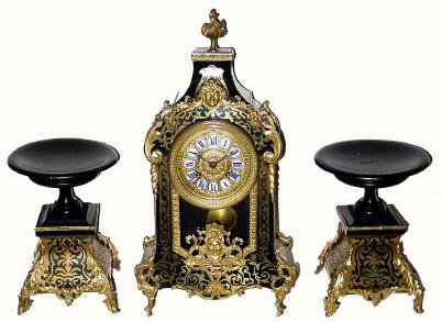 C.1895, French, Mantel Garniture Set in the style of Boulle, and in very good original condition. — Antique Clocks Price Guide