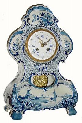 C.1895, Japy Freres and Cie, 8-day time/strike blue and white porcelain mantel clock, — Antique Clocks Price Guide
