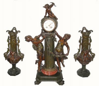 C.1890, French, Bronzed Spelter Mantel Set, VICTORY, in excellent original condition. — Antique Clocks Price Guide