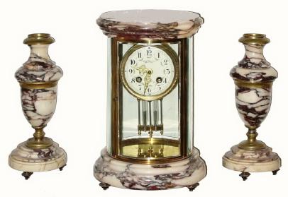 C.1900, French, 8-day time and strike crystal regulator with garnitures (3-piece). — Antique Clocks Price Guide