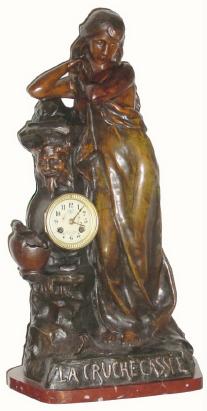 C.1880, French, Patinated Spelter Figural clock, "La Cruche Cassee" or The Broken Jug. — Antique Clocks Price Guide
