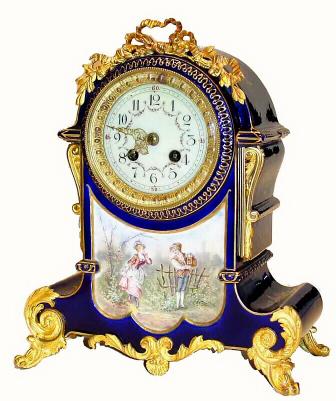 C.1890, French, Ormolu and Porcelain China clock in cobalt blue and in very good original condition. — Antique Clocks Price Guide