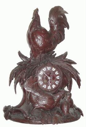 C.1890, Swiss, Carved Walnut Shelf clock of a rooster, — Antique Clocks Price Guide
