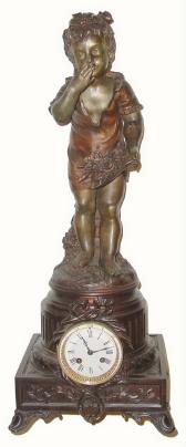 C.1890, French, Patinated Spelter Figural clock, — Antique Clocks Price Guide