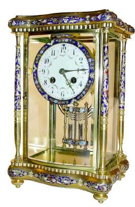 C.1900, French, Crystal Regulator with Cloisonne trim and in excellent original condition. — Antique Clocks Price Guide