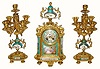 C.1870, French, Ormolu w/ Panels, 3-piece mantel set, in very good condition.