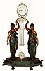 C.1890, French, Double Statue Swing Clock, the patinated spelter statues of Harvest,