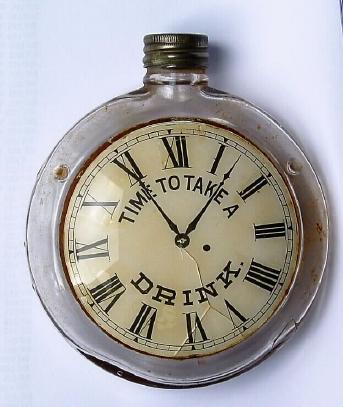 C.1865, Unknown, glass whisky flask, meant for military use, whether it was approved by the Dept of Defense, we will never know. — Antique Clocks Price Guide