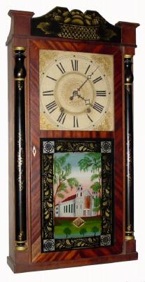 C.1831, Atkins and Downs for Mitchell and Atkins, Bristol, Conn., 30-hour time/strike stenciled column and splat shelf clock. — Antique Clocks Price Guide