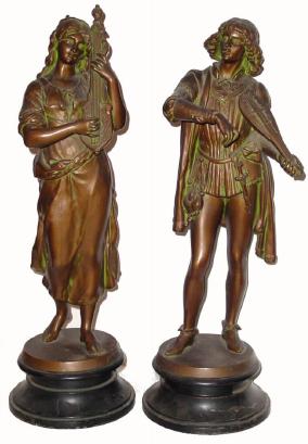 C.1904, Ansonia, Pair of Garniture Statues No. 1067-Venetians. — Antique Clocks Price Guide