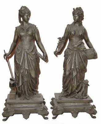 C.1900, Ansonia, Statue set, ART and COMMERCE, No. 1006, in good, as-found condition, — Antique Clocks Price Guide